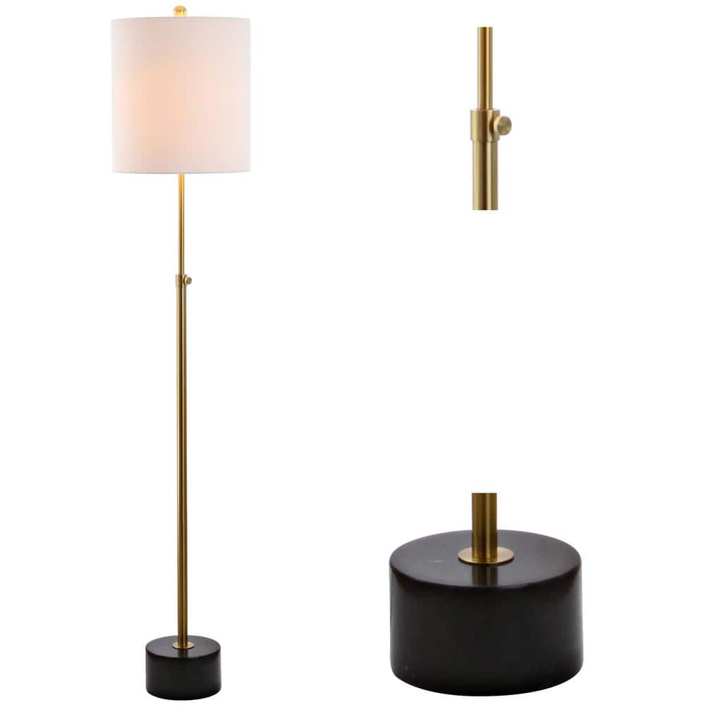 Elegant Brass and Black Marble Adjustable Floor Lamp with Linen Shade