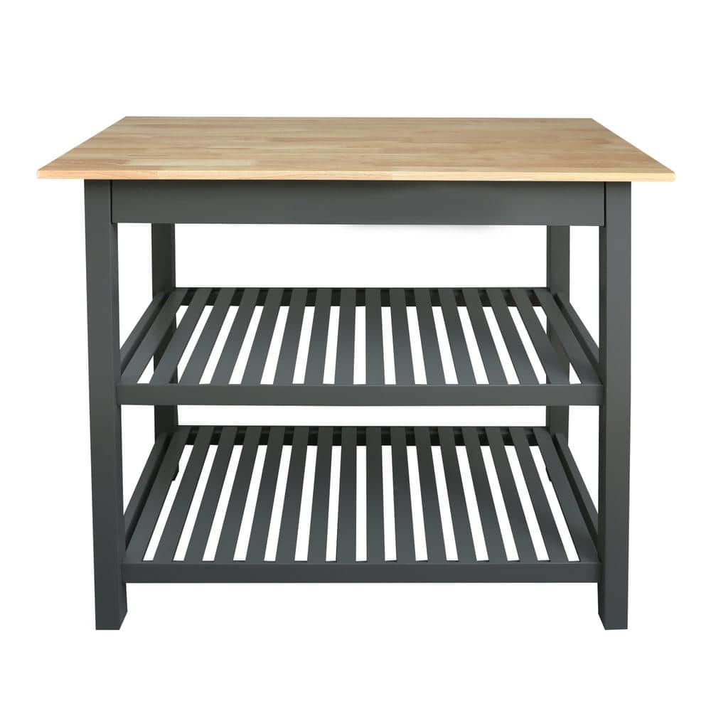 Slate Gray Kitchen Island with Natural Hardwood Top