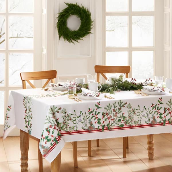 Threadmade Home Winter Holiday Berry Fabric Tablecloth, Multicolor - 60"W x 144"L