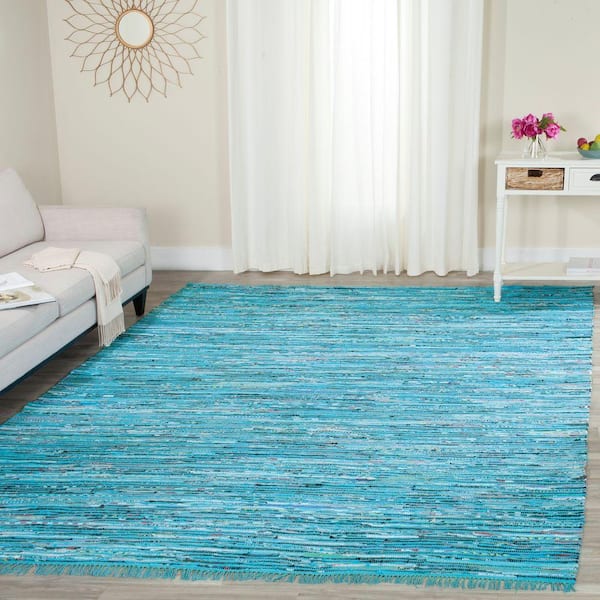 Rag Rug Turquoise/Multi 8 ft. x 10 ft. Gradient Solid Striped Area Rug