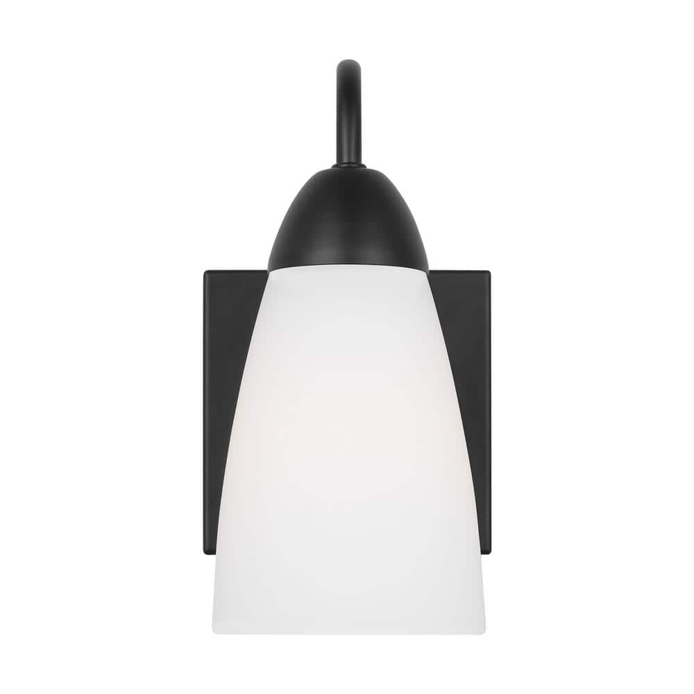 Seville 4.75 in 1-Light Midnight Black Vanity Light Wall Sconce with Etched White Glass Shade price history on PriceWatchPro
