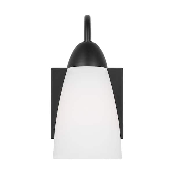 Generation Lighting Seville 4.75 in 1-Light Midnight Black Vanity Light Wall Sconce with Etched White Glass Shade