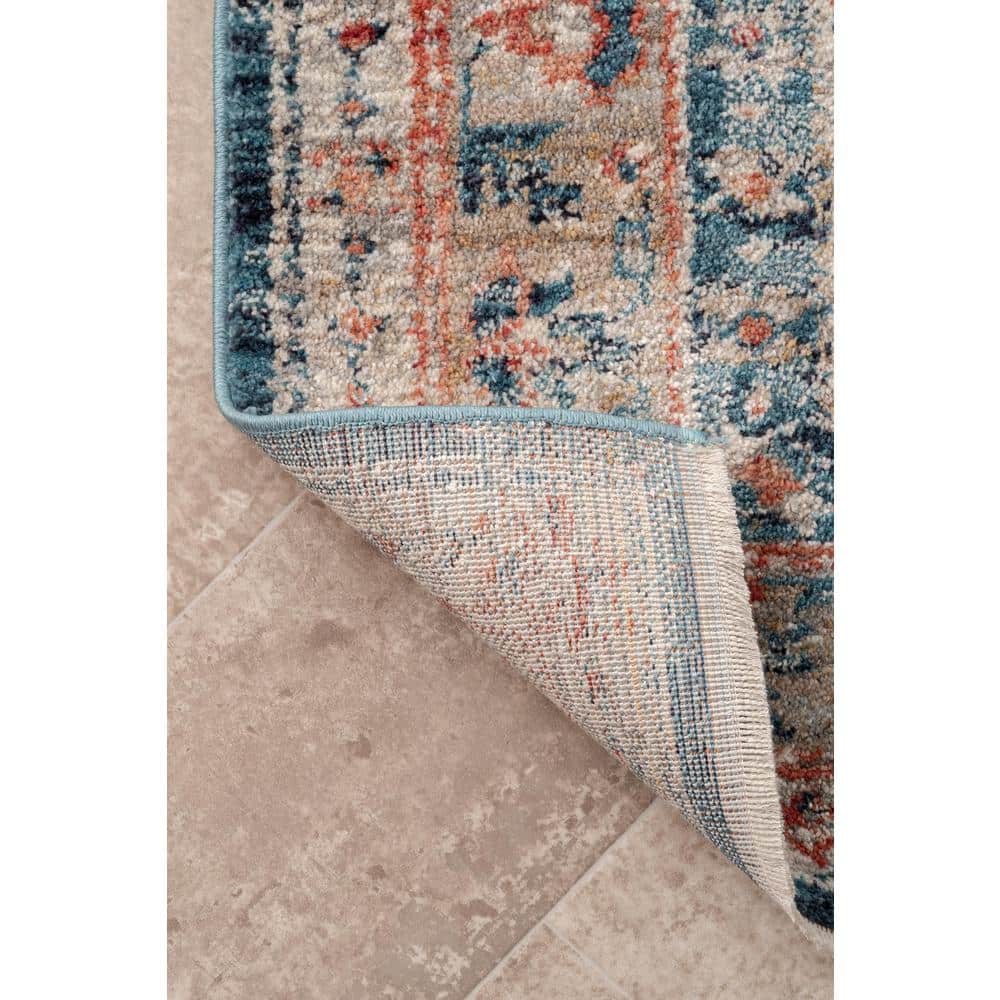Harley Blue Medallion Synthetic Easy Care Runner Rug