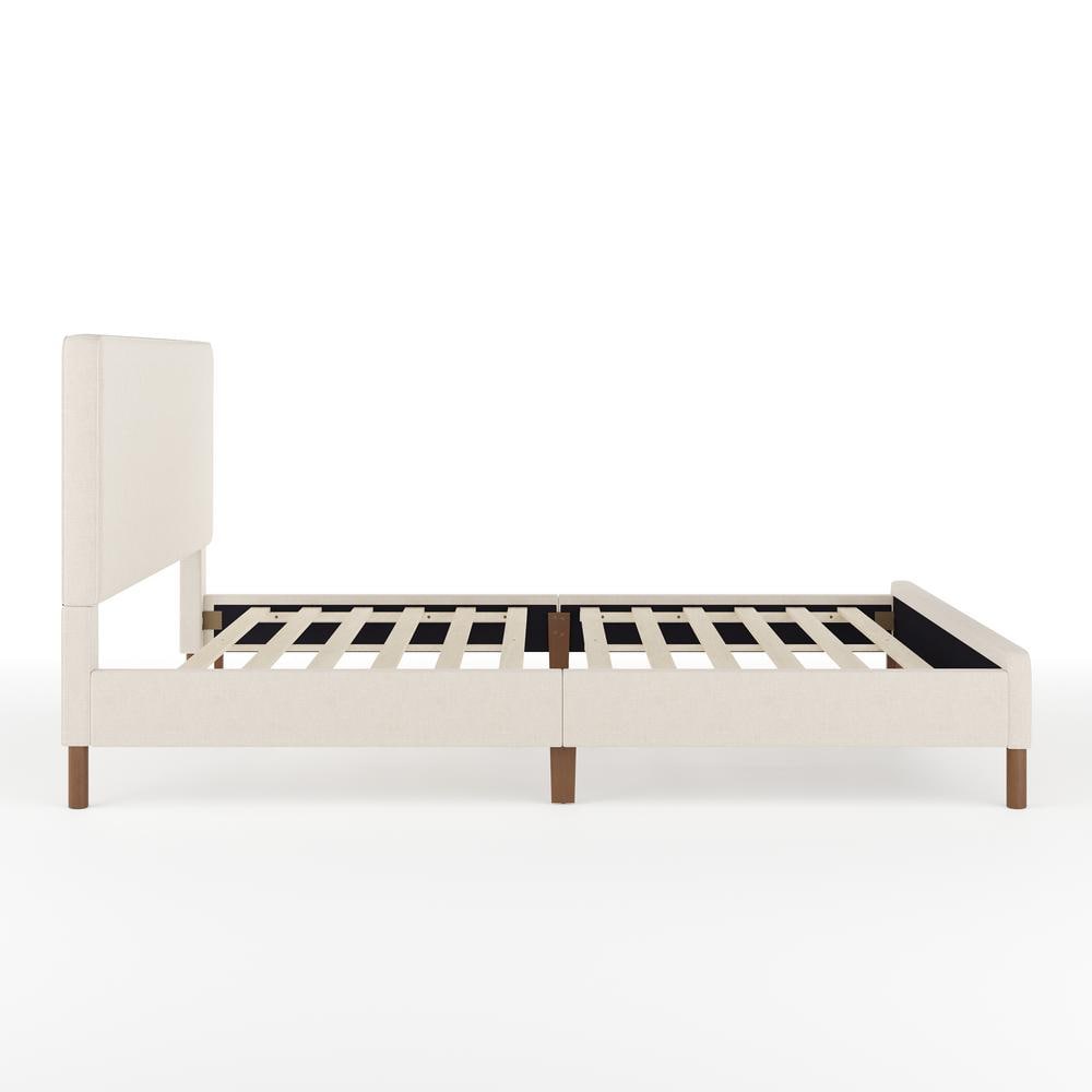 Queen Beige Linen Upholstered Platform Bed with Storage Drawer