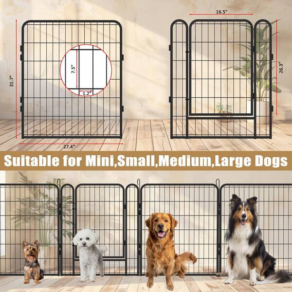 Black Outdoor 16 Panels Metal Garden Fence Pet Dog