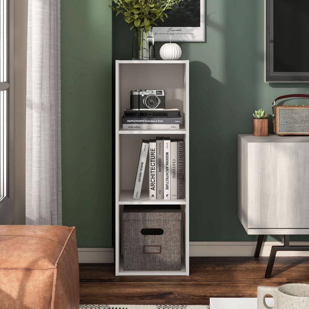 Taupe Grey 3-Shelf Stackable Wood Cube Bookcase