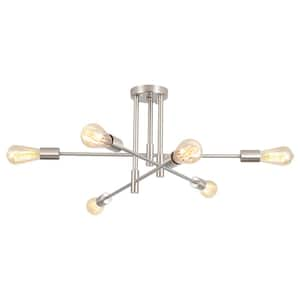 27.56 in. 6-Light Modern Nickel Semi- Flush Mount for Bedroom Foyer with No Bulbs Included