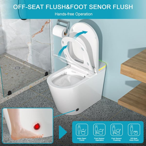 WELLFOR MT4 Elongated Heated Seat Bidet Toilet with Foot Sensor Flush and LED Night Light