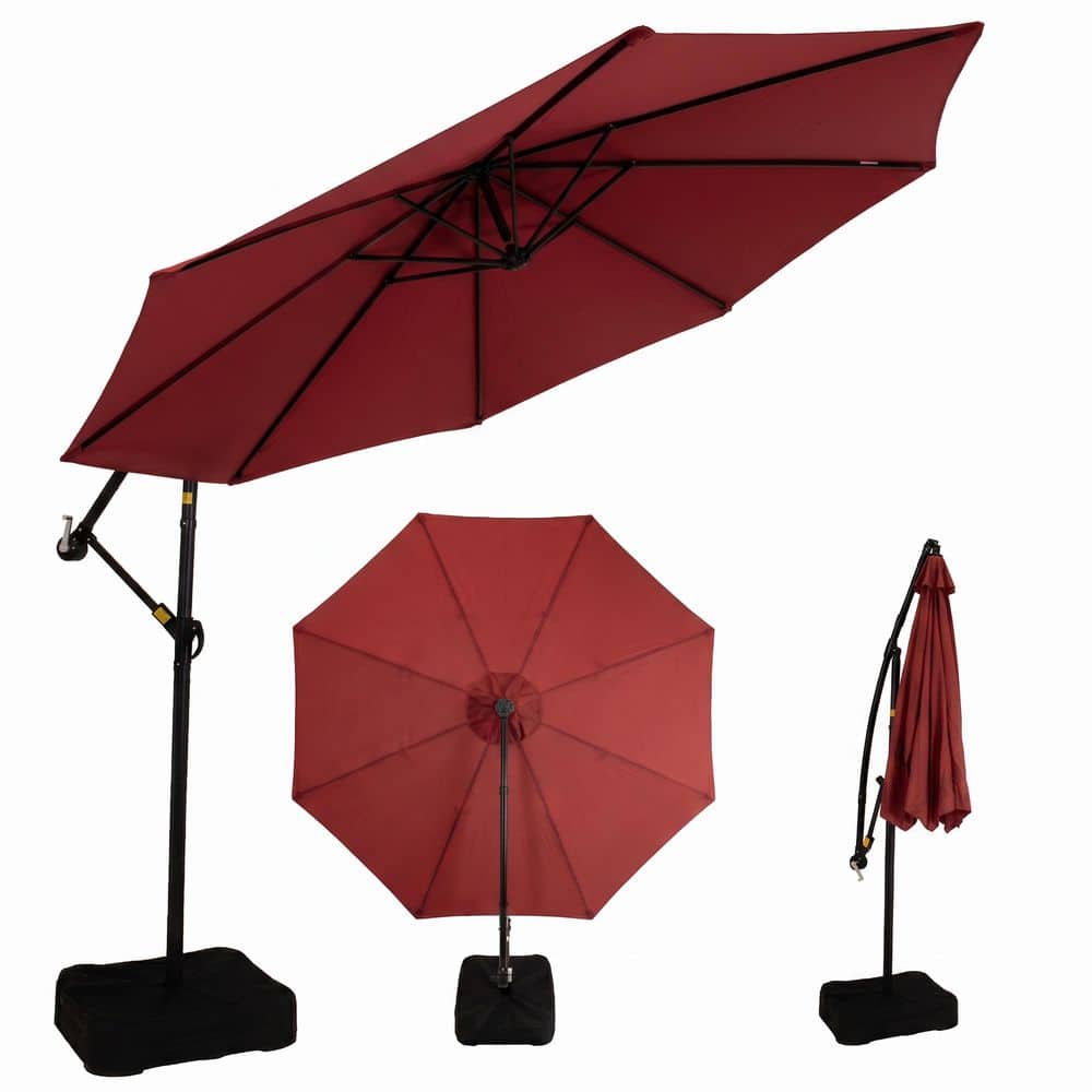10 ft. Offset Cantilever Patio Umbrella in Red with Base and Sandbag Weight price history on PriceWatchPro