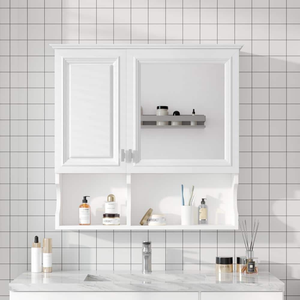 30 in. W Wall-Mounted Mirror Medicine Cabinet with Open Shelves and Adjustable Storage for Bathroom price history on PriceWatchPro
