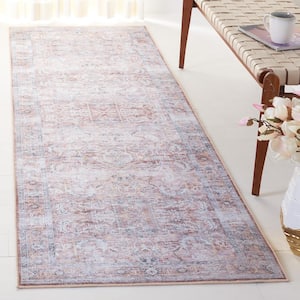 Tucson Rust/Beige 3 ft. x 8 ft. Machine Washable Border Distressed Floral Runner Rug