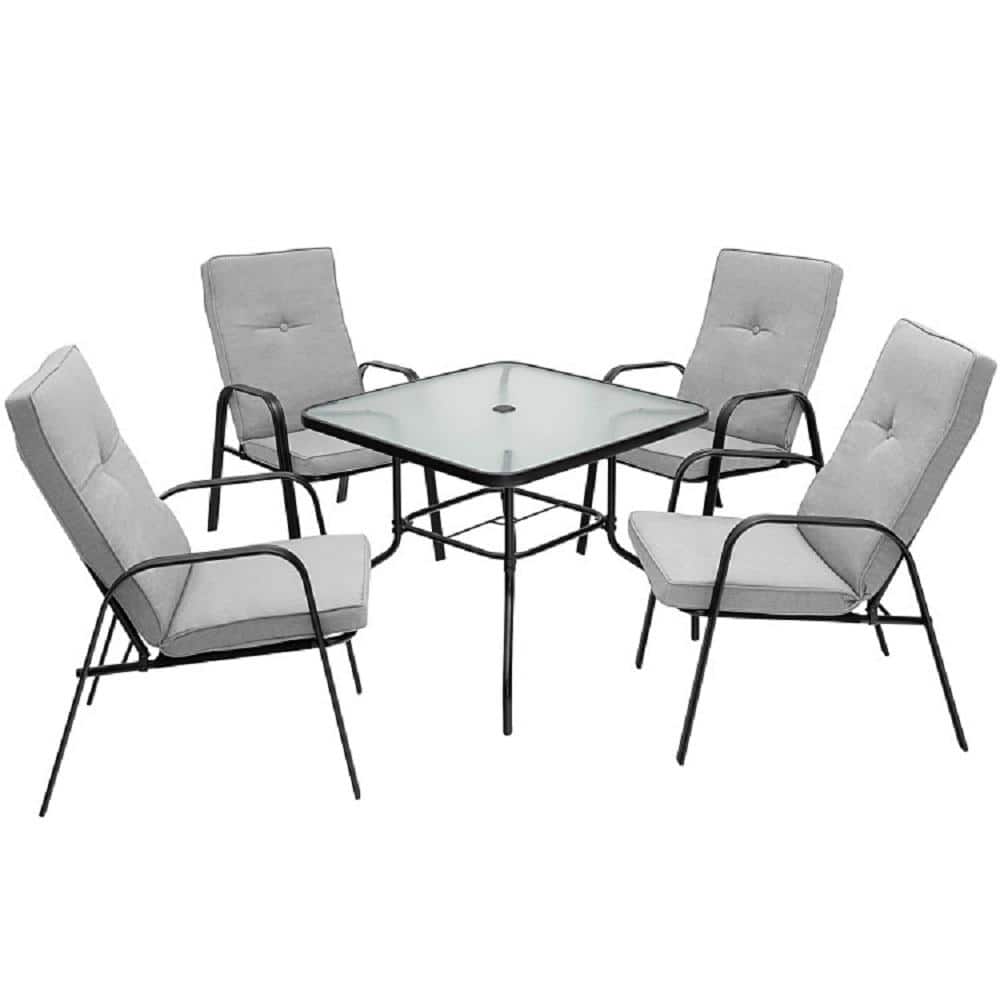 WELLFOR 5Piece Metal Outdoor Dining Set with Gray Cushion TDS10405+1+2