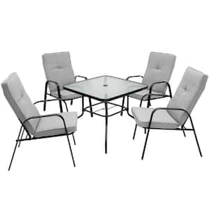 5-Piece Metal Outdoor Dining Set with Gray Cushion