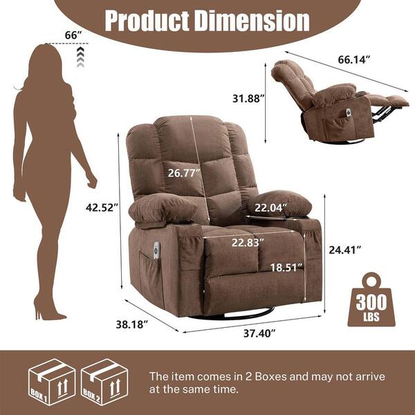 YOFE Large 22.83 in. Wide Seat Brown Fabric Manual 360° Swivel
