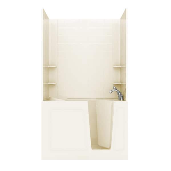 Unbranded NOVA Heated Rampart 4.5 ft. Walk-in Non-Whirlpool Bathtub with 6 in. Tile Easy Up Adhesive Wall Surround in Biscuit