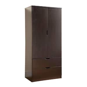 2-Door Red Cocoa Brown with Bottom Drawers Wooden Wardrobe (70 in. H x 31.5 in. W x 20.75 in. L)