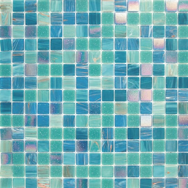 Apollo Tile Mingles 4" x 6" Glossy Blue Green Glass Mosaic Uniform square Wall and Floor Sample Tile (0.13 sq. ft./Piece) (1-Pack)