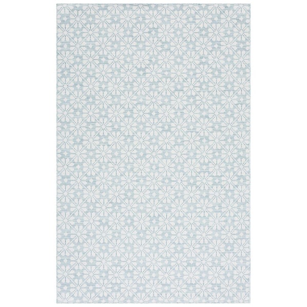 Martha Stewart 6 ft. x 10 ft. Aqua Monochrome Floral Area Rug