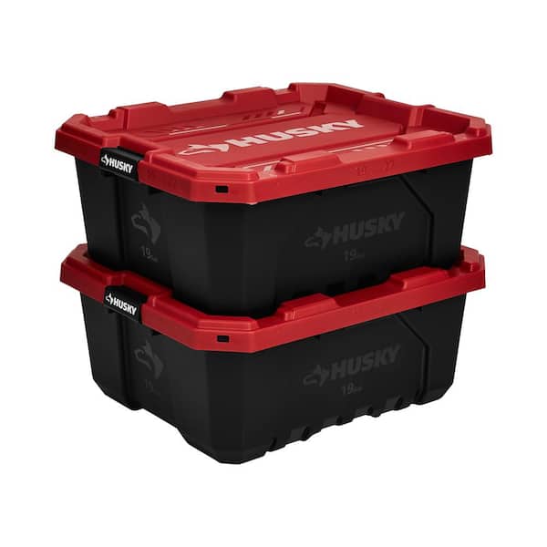 Husky - 19 Gal. Pro Grip Storage Tote in Black with Red Lid