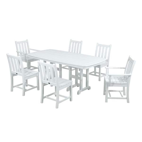 POLYWOOD Traditional Garden White 7-Piece Plastic Outdoor Patio Dining Set