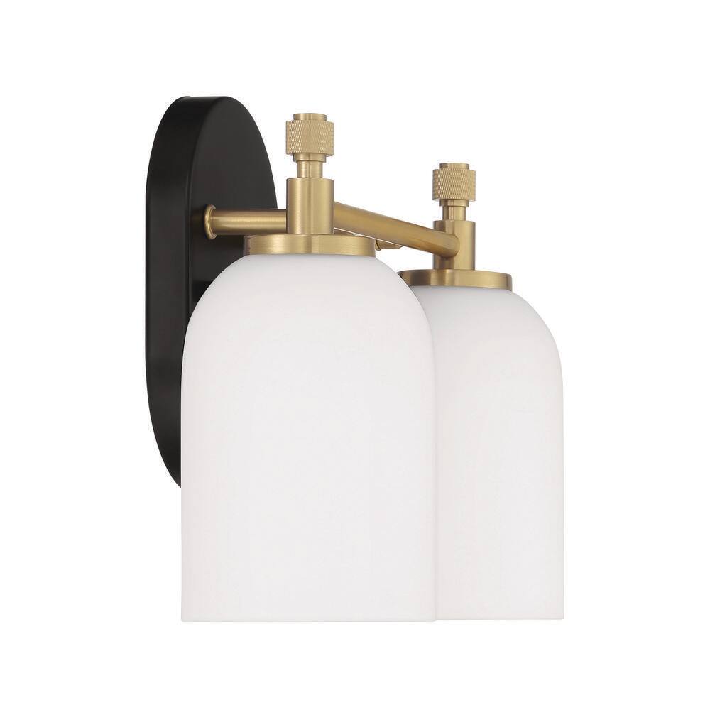 Council 20.5 in. Black and Brass Vanity Light with Frosted Glass