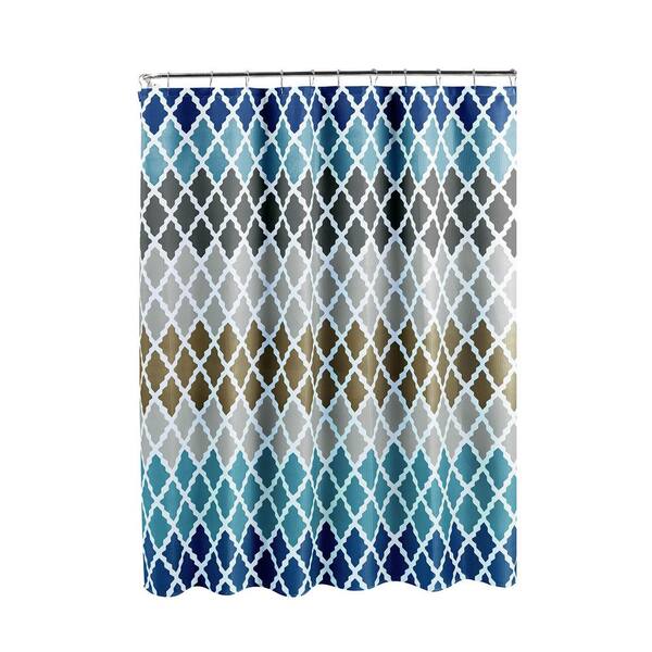 Creative Home Ideas Diamond Weave Textured 70 in. W x 72 in. L Shower Curtain with Metal Roller Rings in Gateway Lattice Blue