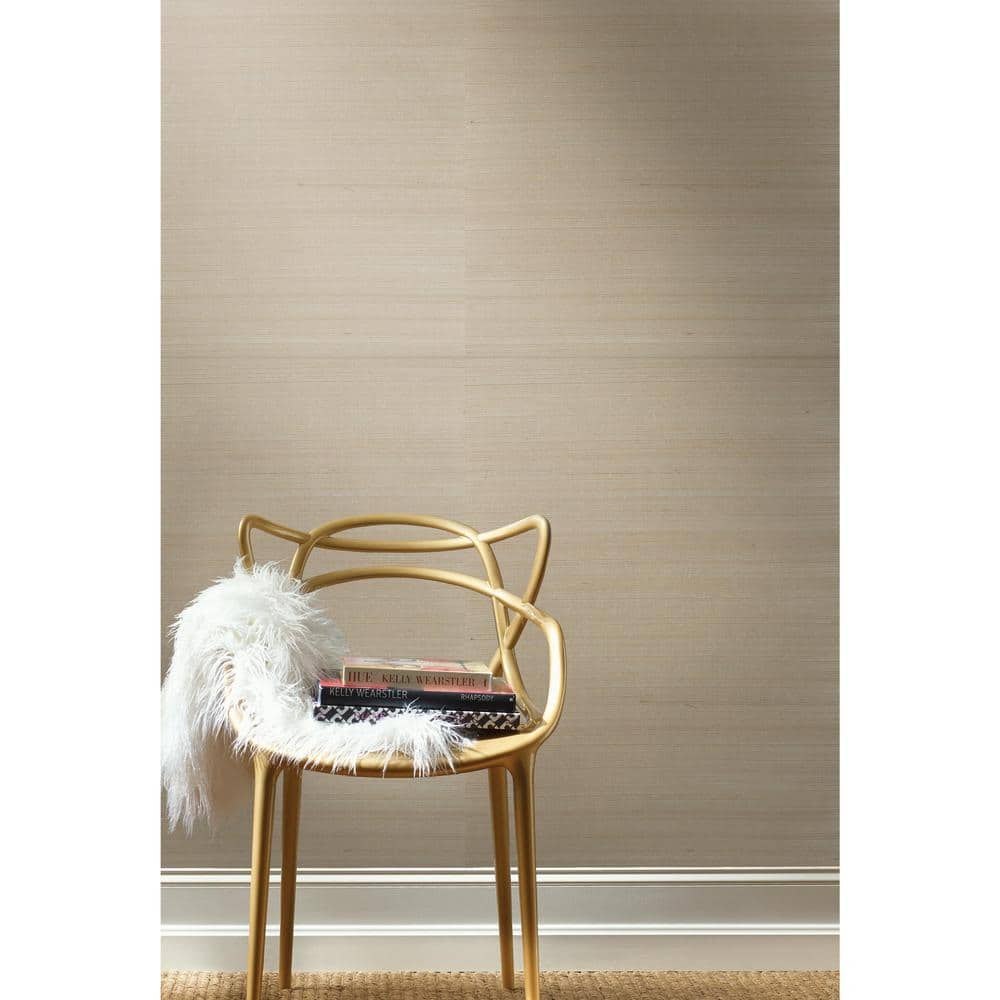 Taupe and Silver Grasscloth Non-Pasted Removable Wallpaper