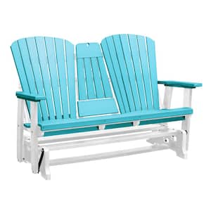 Adirondack Series 60 in. 2-Person White Frame High Density Plastic Outdoor Glider with Aruba Blue Seats and Backs
