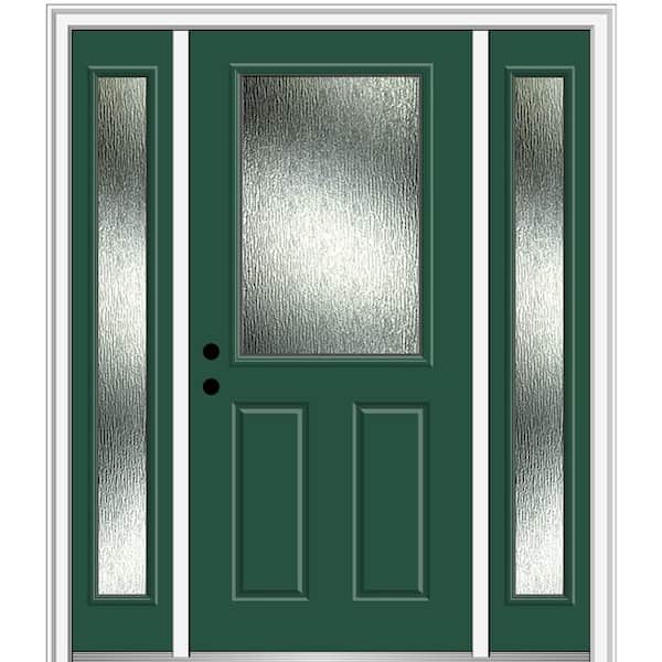MMI Door Rain Glass 68.5 in. x 81.75 in. Right-Hand Inswing 1/2 Lite Painted Hunter Green Prehung Front Door on 4-9/16 in. Frame