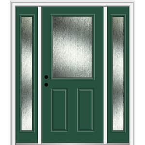 Rain Glass 64 in. x 80 in. Right-Hand Inswing Hunter Green Fiberglass Prehung Front Door on 4-9/16 in. Frame