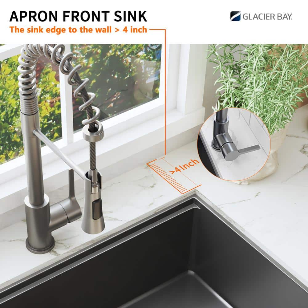 Gunmetal Black Stainless Steel Farmhouse Kitchen Sink with Faucet and Accessories