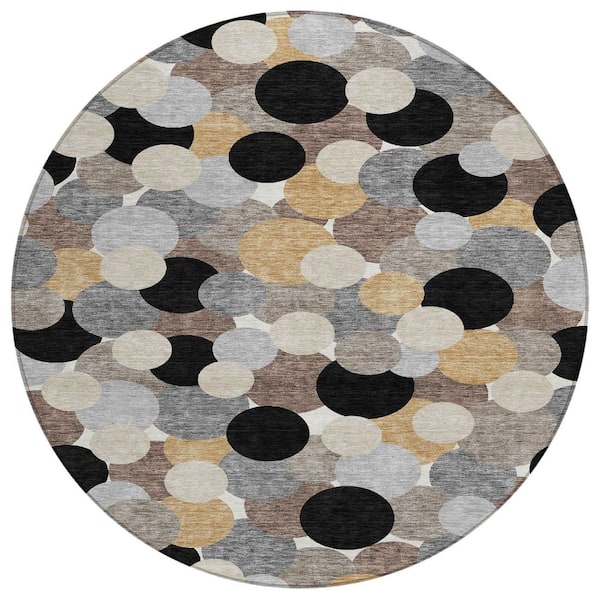 Chantille Machine Washable Indoor/Outdoor Abstract ACN2450 Black 8 ft. x 8 ft. Round Rug