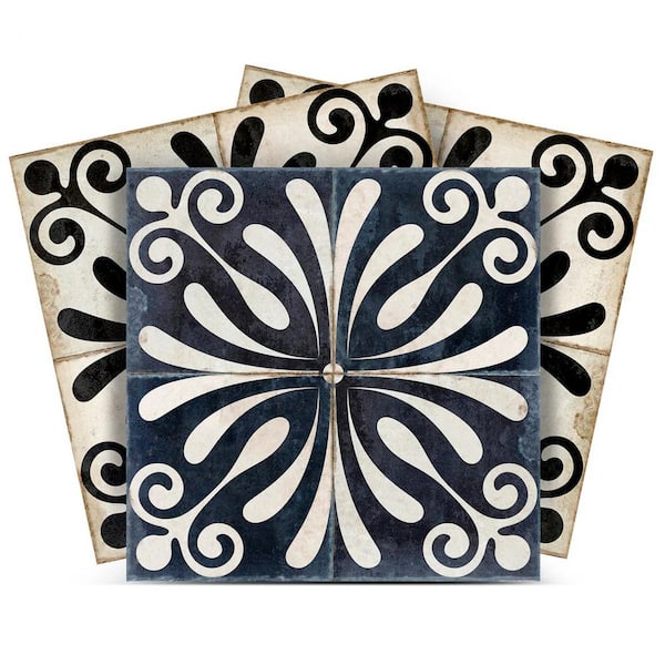 MI ALMA Black and White R378 7 in. x 7 in. Vinyl Peel and Stick Tiles 24-Pack