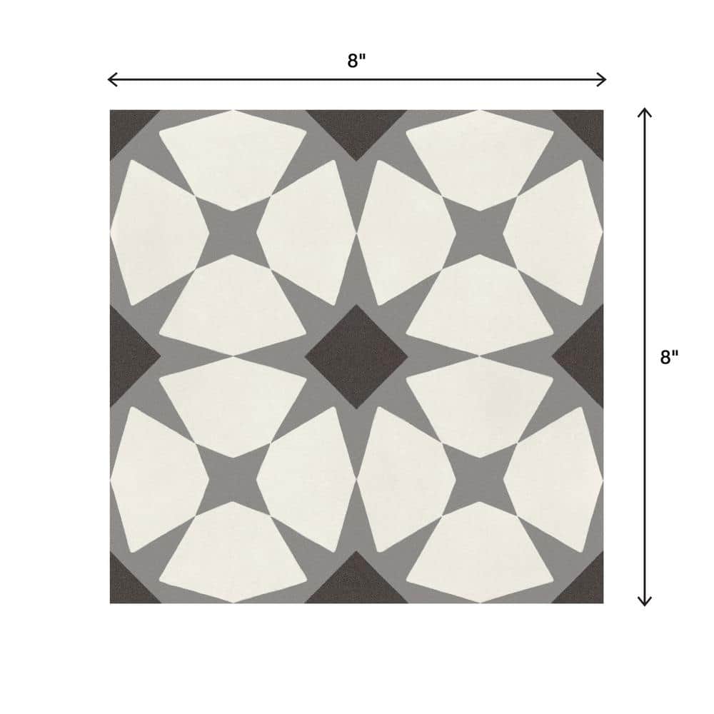 Starbrite White & Black Encaustic Look 8x8 Porcelain Tile