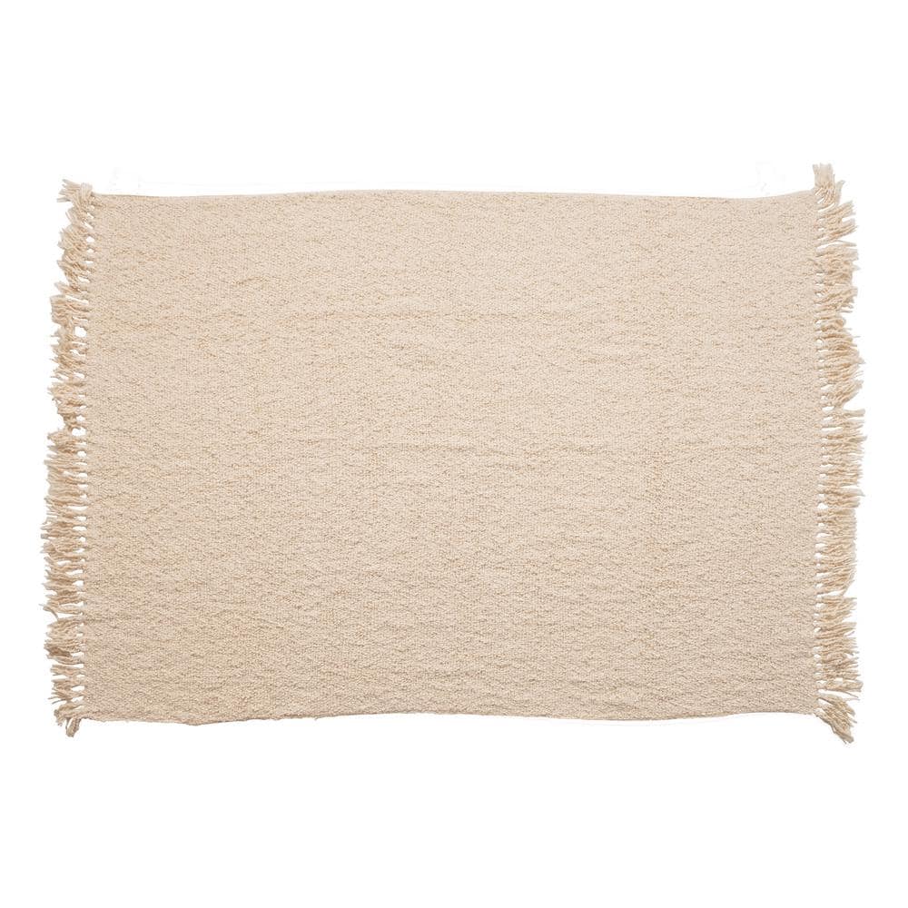 Cream Cotton Blend Boucle Throw with Fringe