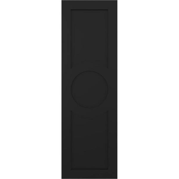 Ekena Millwork True Fit 12 in. x 79 in. PVC Center Circle Arts and Crafts Fixed Mount Flat Panel Shutters Pair in Black