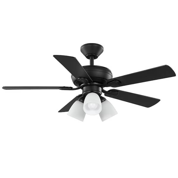 Riley 44 in. Indoor LED Matte Black Downrod Ceiling Fan with 5 Reversible Blades, Light Kit and Remote Control Included