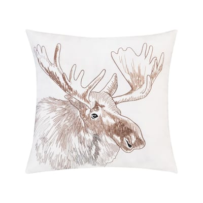 Moose Portrait Beige Outdoor Throw Pillow