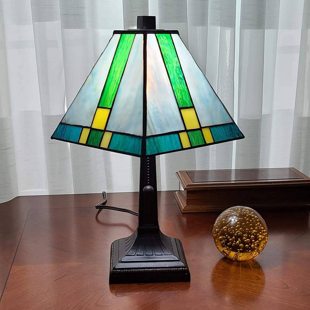 Amora Lighting Tiffany 14.5 in. Green and Blue Table Lamp with Stained Glass  Shade AM354TL08 - The Home Depot