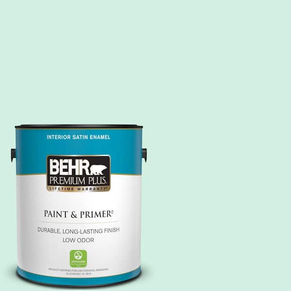 BEHR PREMIUM PLUS 1 gal. #P420-1 Spring Frost Satin Enamel Low Odor Interior Paint & Primer
