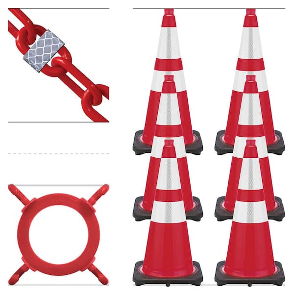 28 in. Red Reflective Traffic Cones and Reflective Chain Kit