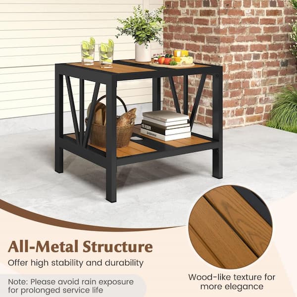 Gymax Outdoor Side Table 2-Tier Coffee End Table w/ 1.57 in