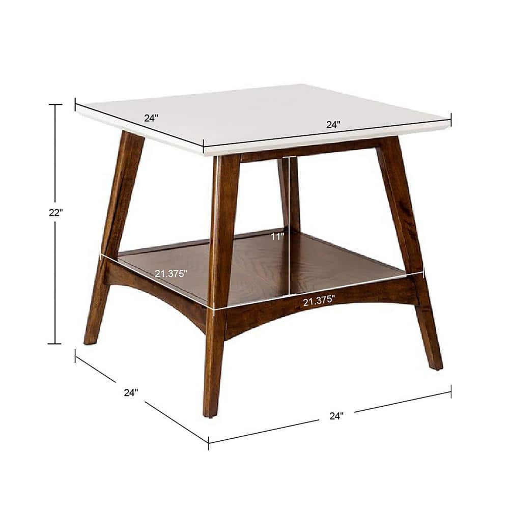 Avenu Mid-Century Off-White and Pecan Square End Table