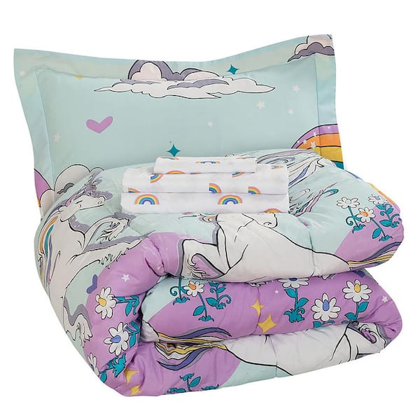 Kidz Mix Magical Unicorn Multi Color Twin Size Bed In A Bag With Reversible Comforter 9236 040 0401 The Home Depot