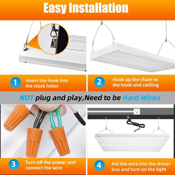 Honbei 2FT. 500-Watt Equivalent Integrated LED White High Bay Shop Light, 16000LM Linear Hanging Light for Warehouse, 2 Pack
