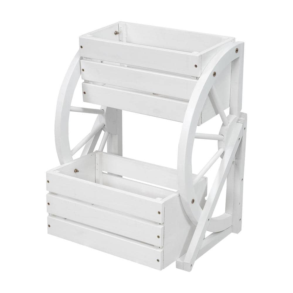 Sunnydaze 2-Tier Fir Wood Wagon Wheel Planter - White IEO-8581