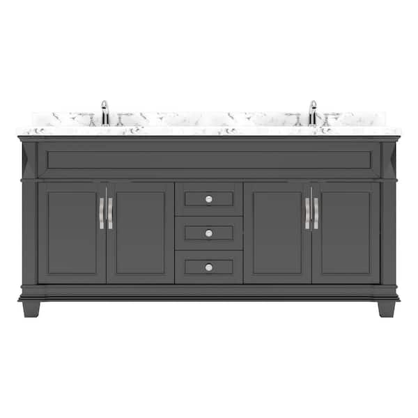 Virtu USA Victoria 72 in. W x 22 in. D x 36 in. H Double Sink Bath Vanity in Espresso with Quartz Top