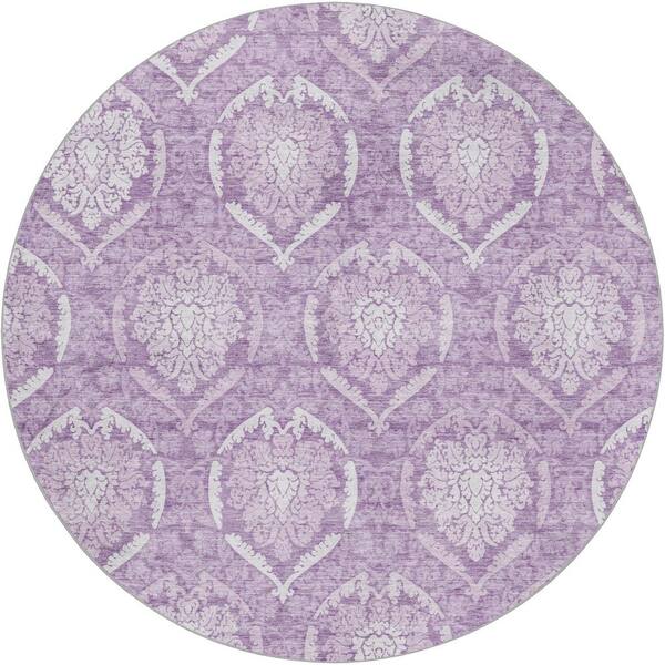 Dream Shag Premium Machine Washable Abstract ADS810 Plum 8 ft. x 8 ft. Round Rug