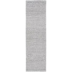 Marbella Charcoal/Ivory 2 ft. x 14 ft. Interlaced Striped Runner Rug