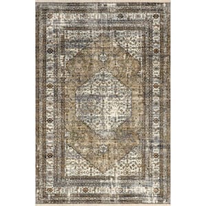 Charvi Light Brown 8 ft. x 10 ft. Distressed Medallion Area Rug